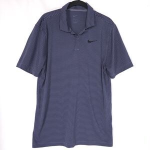 NIKE DRI FIT Men's Polo Shirt MEDIUM Blue Striped Golf Casual Performance